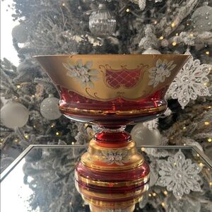 Vintage Bohemian cranberry glass footed bowl